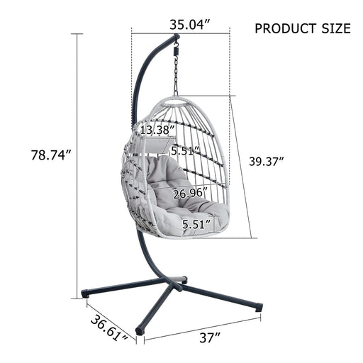 GRHeavy-Duty Iron Hanging Chair with Wicker Weave – Single Person Swing for Indoor/Outdoor (Gray) Default -DTYStore