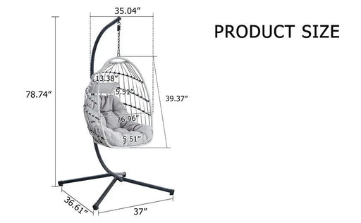 GRHeavy-Duty Iron Hanging Chair with Wicker Weave – Single Person Swing for Indoor/Outdoor (Gray) Default -DTYStore