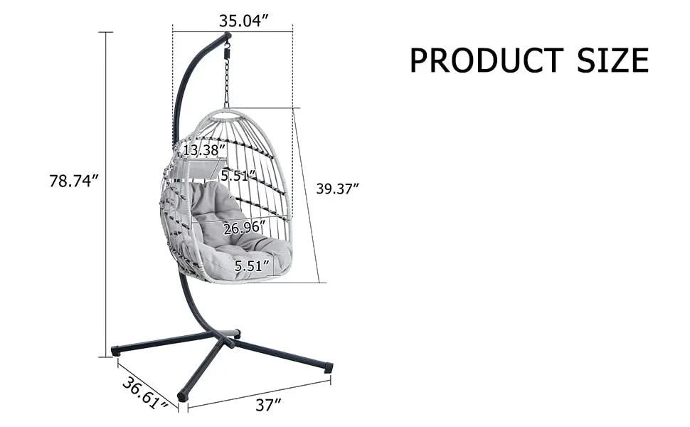 GRHeavy-Duty Iron Hanging Chair with Wicker Weave – Single Person Swing for Indoor/Outdoor (Gray) Default -DTYStore