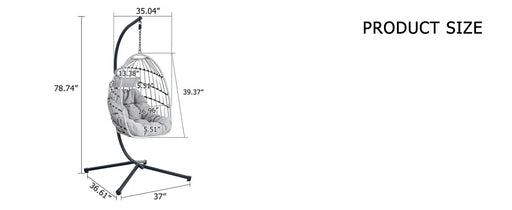 GRHeavy-Duty Iron Hanging Chair with Wicker Weave – Single Person Swing for Indoor/Outdoor (Gray) Default -DTYStore