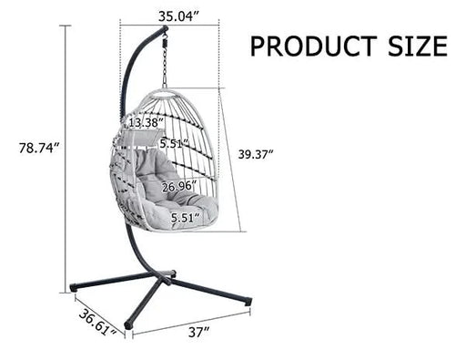 GRHeavy-Duty Iron Hanging Chair with Wicker Weave – Single Person Swing for Indoor/Outdoor (Gray) Default -DTYStore