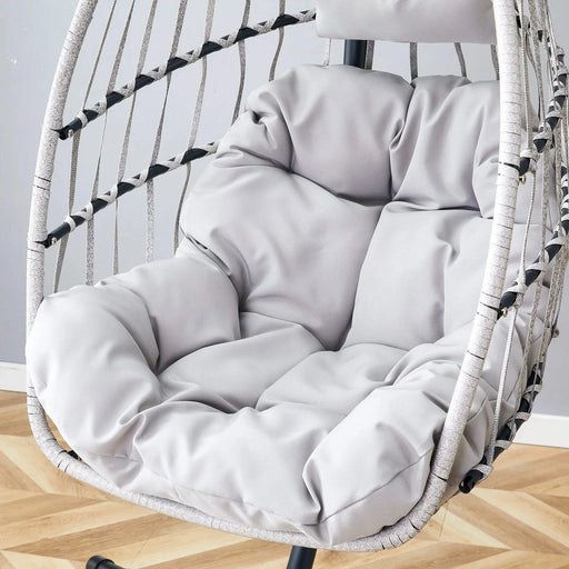 GRHeavy-Duty Iron Hanging Chair with Wicker Weave – Single Person Swing for Indoor/Outdoor (Gray) Default -DTYStore
