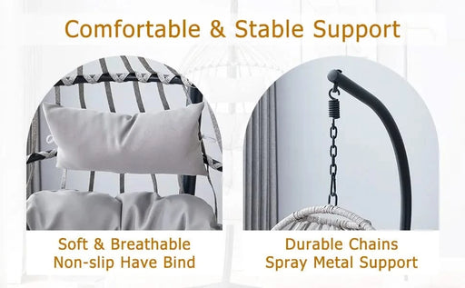 GRHeavy-Duty Iron Hanging Chair with Wicker Weave – Single Person Swing for Indoor/Outdoor (Gray) Default -DTYStore