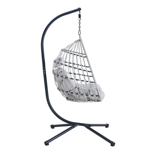 GRHeavy-Duty Iron Hanging Chair with Wicker Weave – Single Person Swing for Indoor/Outdoor (Gray) Default -DTYStore