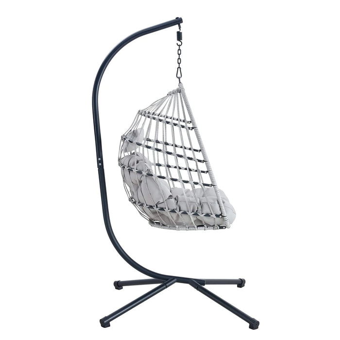 GRHeavy-Duty Iron Hanging Chair with Wicker Weave – Single Person Swing for Indoor/Outdoor (Gray) Default -DTYStore