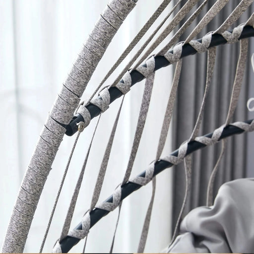 GRHeavy-Duty Iron Hanging Chair with Wicker Weave – Single Person Swing for Indoor/Outdoor (Gray) Default -DTYStore