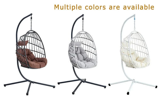 GRHeavy-Duty Iron Hanging Chair with Wicker Weave – Single Person Swing for Indoor/Outdoor (Gray) Default -DTYStore