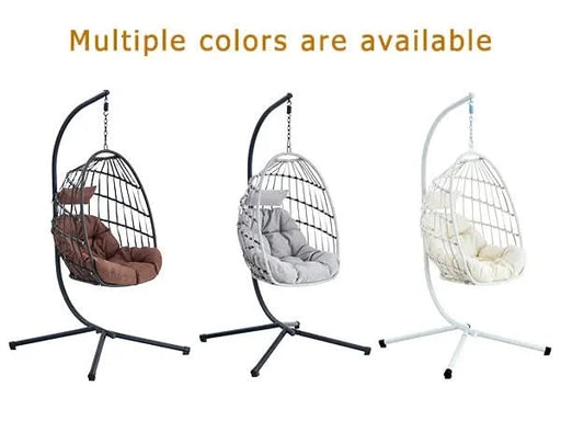 GRHeavy-Duty Iron Hanging Chair with Wicker Weave – Single Person Swing for Indoor/Outdoor (Gray) Default -DTYStore