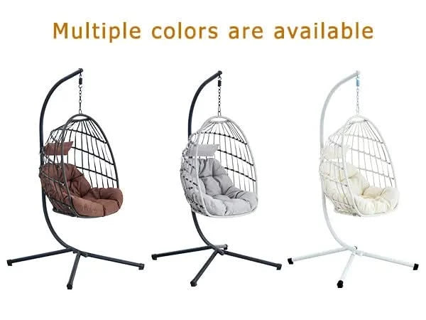 GRHeavy-Duty Iron Hanging Chair with Wicker Weave – Single Person Swing for Indoor/Outdoor (Gray) Default -DTYStore