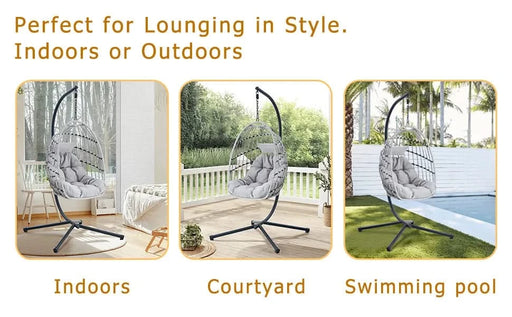 GRHeavy-Duty Iron Hanging Chair with Wicker Weave – Single Person Swing for Indoor/Outdoor (Gray) Default -DTYStore