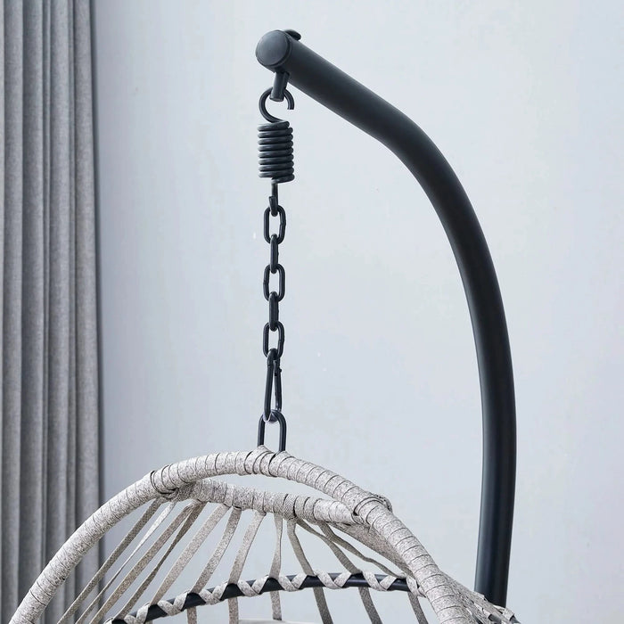 GRHeavy-Duty Iron Hanging Chair with Wicker Weave – Single Person Swing for Indoor/Outdoor (Gray) Default -DTYStore