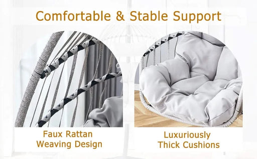 GRHeavy-Duty Iron Hanging Chair with Wicker Weave – Single Person Swing for Indoor/Outdoor (Gray) Default -DTYStore