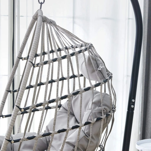 GRHeavy-Duty Iron Hanging Chair with Wicker Weave – Single Person Swing for Indoor/Outdoor (Gray) Default -DTYStore