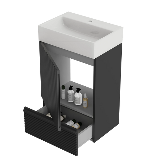 Gada-20F-312 Gada 20' Striped Matt Black Bathroom Vanity WITHOUT Sink, Freestanding Bathroom Cabinet for Modern Bathroom, KD Default -DTYStore