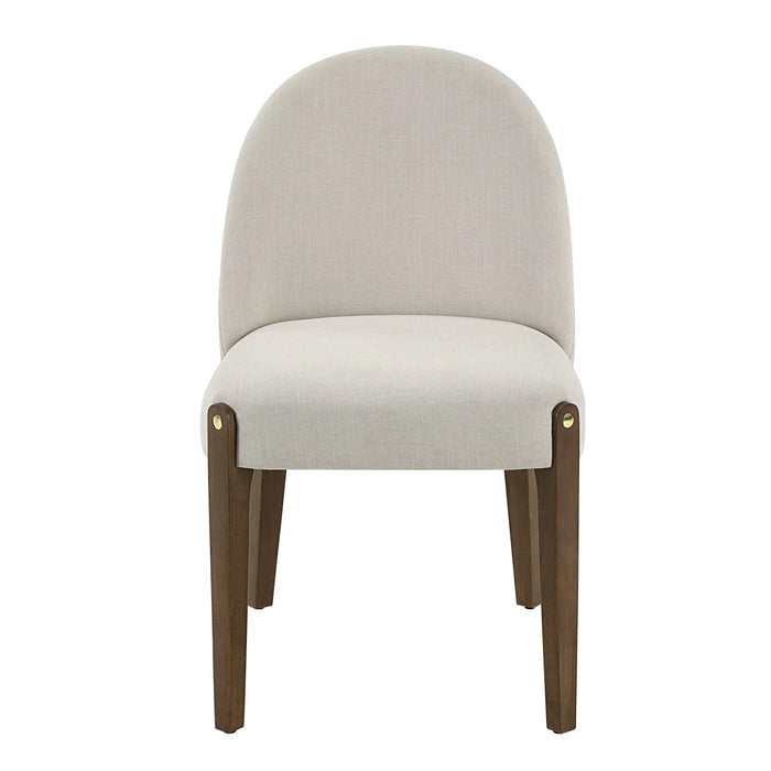 Gamarya White Fabric & Oak Finish Side Chair (Set of 2) Default -DTYStore
