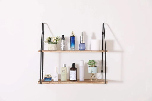 Gardenia Floating Shelf with Metal Brackets, Wall Mounted Rustic Wood Wall Storage, Decorative Hanging Display for Trophy, Photo Frames, Collectibles, and Much More (2-Tier – Natural Wood) Default -DTYStore