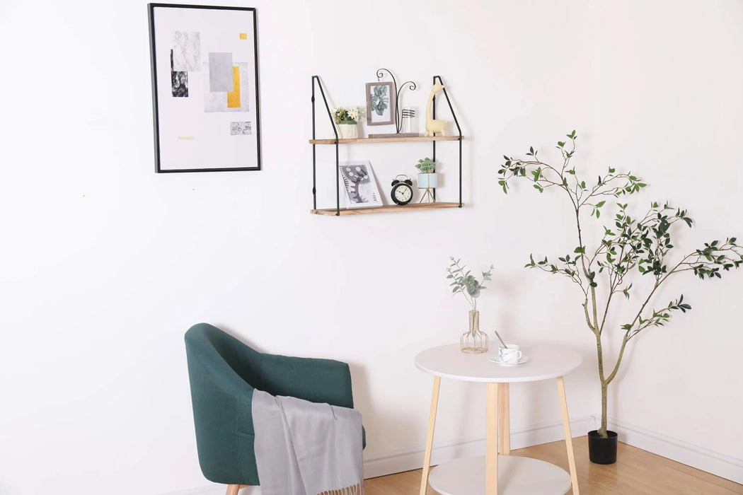 Gardenia Floating Shelf with Metal Brackets, Wall Mounted Rustic Wood Wall Storage, Decorative Hanging Display for Trophy, Photo Frames, Collectibles, and Much More (2-Tier – Natural Wood) Default -DTYStore