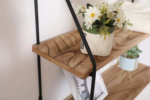 Gardenia Floating Shelf with Metal Brackets, Wall Mounted Rustic Wood Wall Storage, Decorative Hanging Display for Trophy, Photo Frames, Collectibles, and Much More (2-Tier – Natural Wood) Default -DTYStore