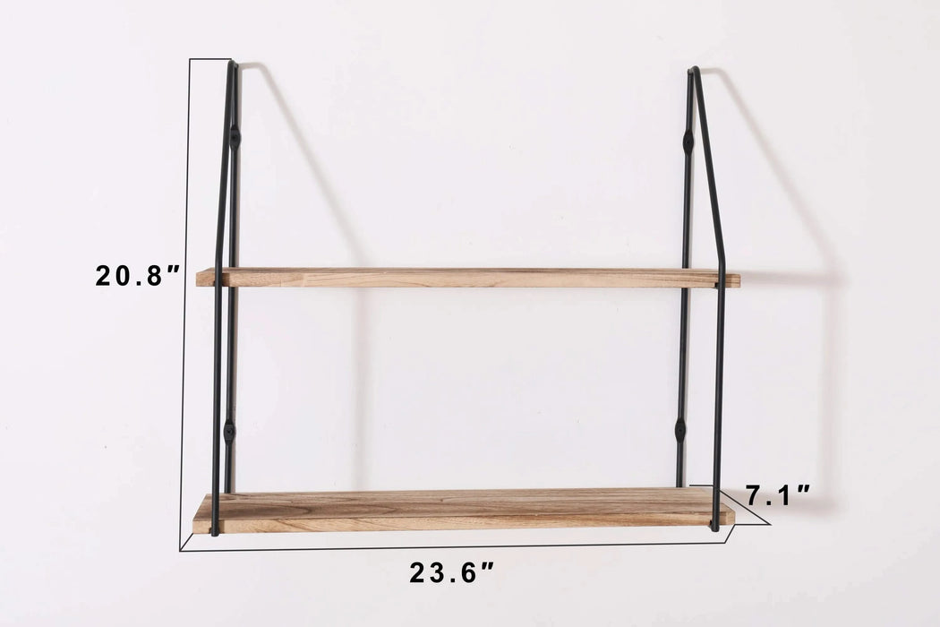 Gardenia Floating Shelf with Metal Brackets, Wall Mounted Rustic Wood Wall Storage, Decorative Hanging Display for Trophy, Photo Frames, Collectibles, and Much More (2-Tier – Natural Wood) Default -DTYStore
