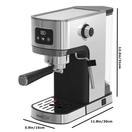 Geek Chef Espresso Machine, Cappuccino & Latte Machine with ESE POD Filter & Milk Frother Steam Wand, Accurate Temperature & Time Control, Compact Coffee Machine for Home,Stainless Steel Default -DTYStore