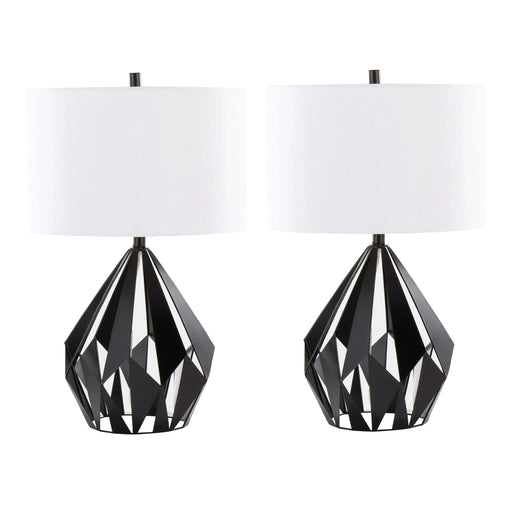 Geome Tri 28' Contemporary Metal Table Lamp in Matte Black Metal with White Linen Shade from Grandview Gallery by LumiSource - Set of 2 Default -DTYStore