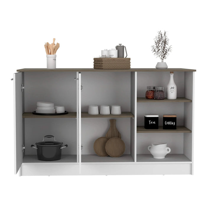 Ginger Kitchen Island, Three Open Shelves, Two Cabinets Default -DTYStore