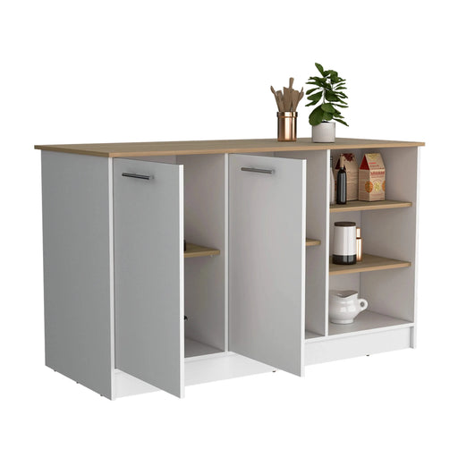 Ginger Kitchen Island, Three Open Shelves, Two Cabinets Default -DTYStore