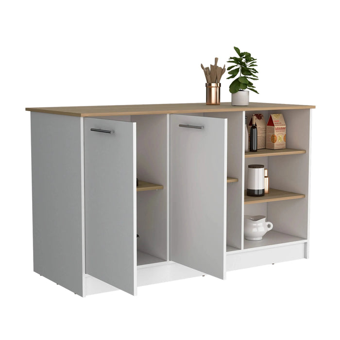Ginger Kitchen Island, Three Open Shelves, Two Cabinets Default -DTYStore