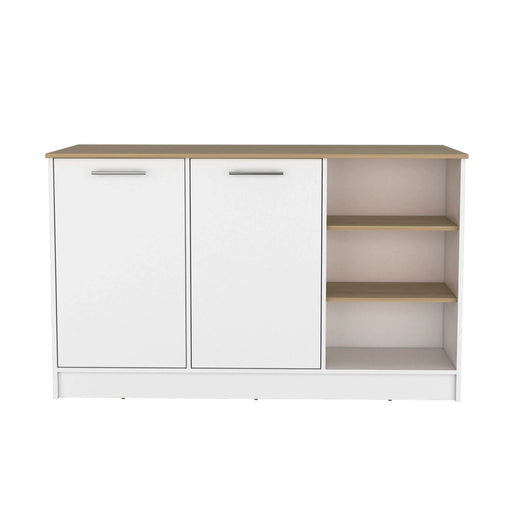 Ginger Kitchen Island, Three Open Shelves, Two Cabinets Default -DTYStore