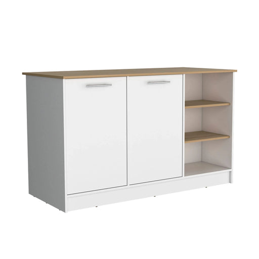 Ginger Kitchen Island, Three Open Shelves, Two Cabinets Default -DTYStore