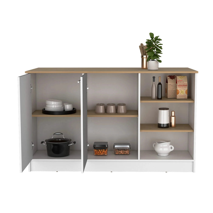 Ginger Kitchen Island, Three Open Shelves, Two Cabinets Default -DTYStore