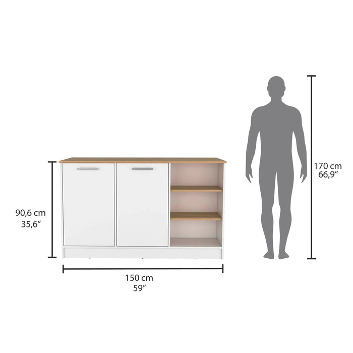 Ginger Kitchen Island, Three Open Shelves, Two Cabinets Default -DTYStore