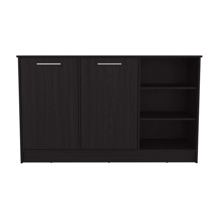 Ginger Kitchen Island, Three Open Shelves, Two Cabinets Black Default -DTYStore