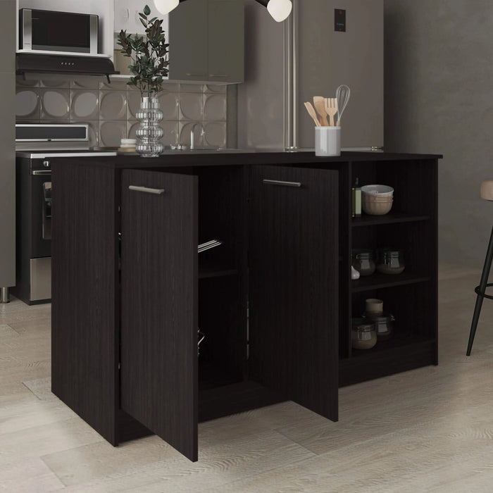 Ginger Kitchen Island, Three Open Shelves, Two Cabinets Black Default -DTYStore