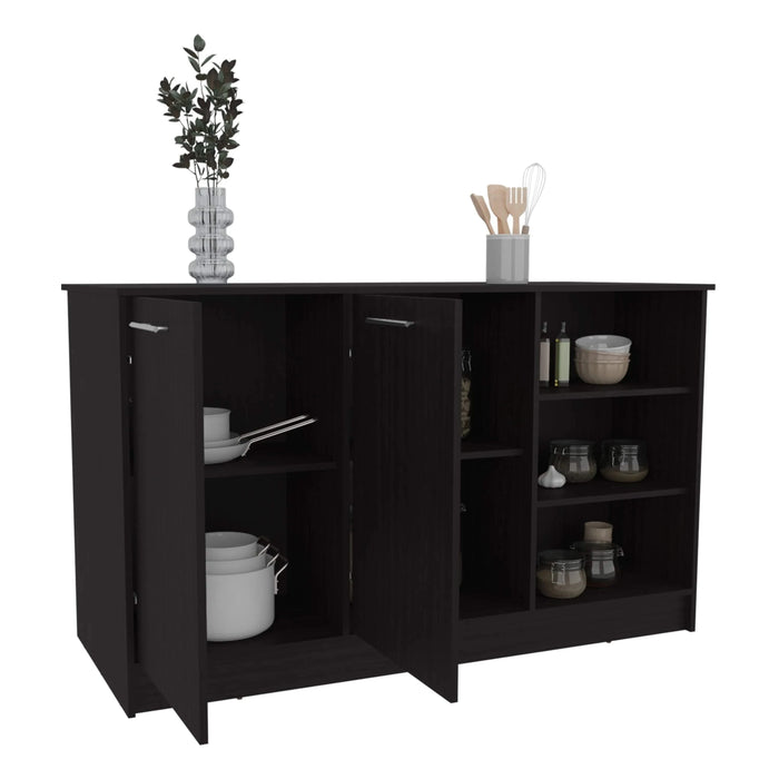 Ginger Kitchen Island, Three Open Shelves, Two Cabinets Black Default -DTYStore