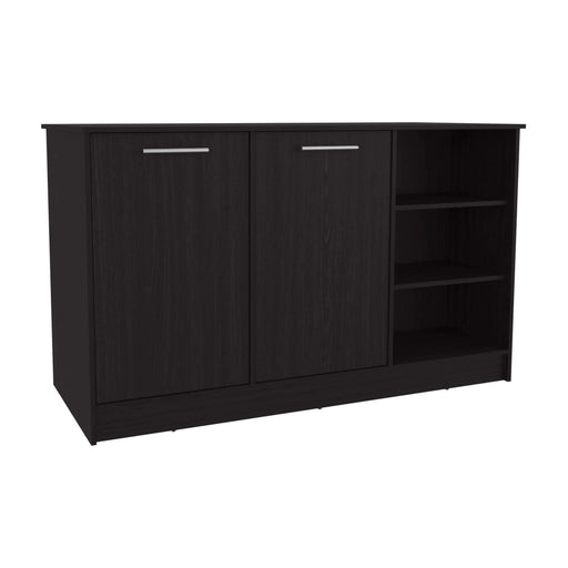 Ginger Kitchen Island, Three Open Shelves, Two Cabinets White / Dark Brown Default -DTYStore