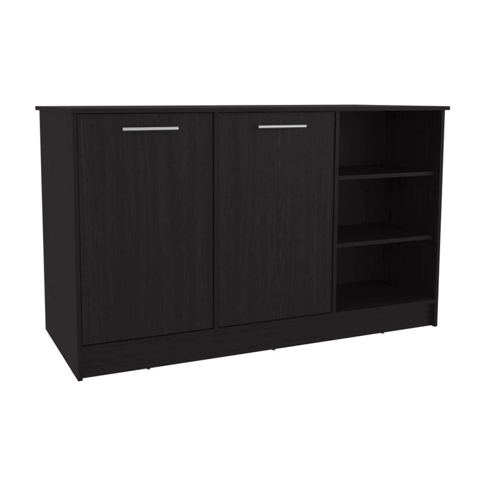 Ginger Kitchen Island, Three Open Shelves, Two Cabinets White / Dark Brown Default -DTYStore