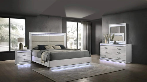 Glam Modern Style 4 Pc King Bedroom Set with LED Headboard Made with Wood in White(CA INVENTORY) Default -DTYStore