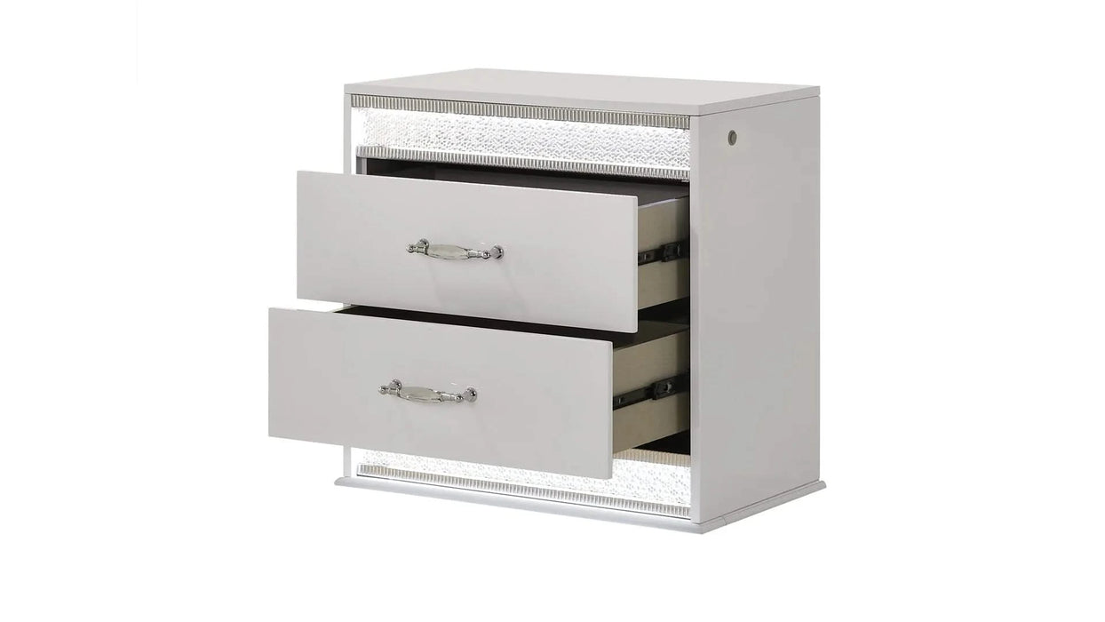 Glam Modern Style 4 Pc King Bedroom Set with LED Headboard Made with Wood in White(CA INVENTORY) Default -DTYStore