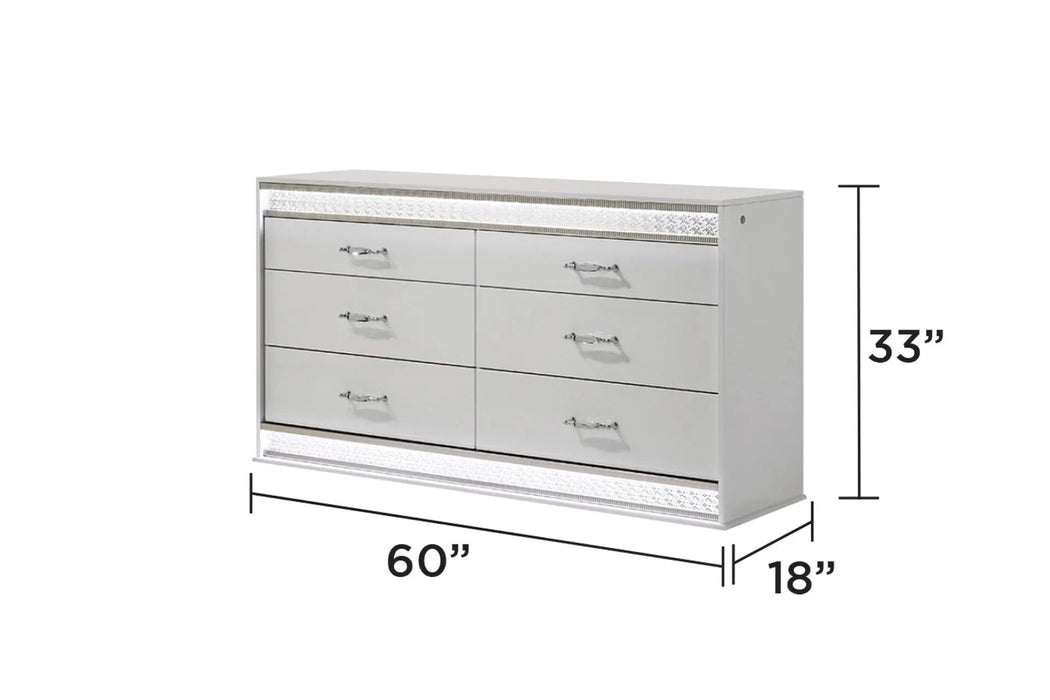 Glam Modern Style 5 Pc Queen Bedroom Set with LED Headboard Made with Wood in White(NJ INVENTORY) Default -DTYStore