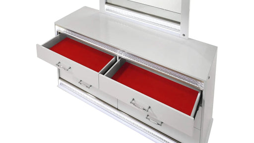 Glam Modern Style 5 Pc Queen Bedroom Set with LED Headboard Made with Wood in White Default -DTYStore