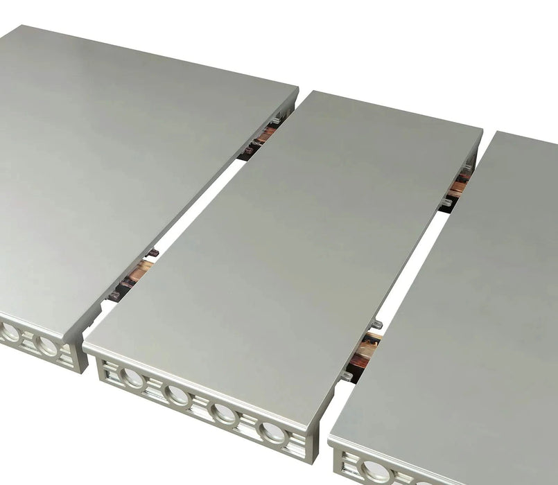 Glam Silver And Dark Gray 7pc Dining Set Table w Leaf Wingback 6x Chairs Acrylic Tufted Dining Room Furniture Default -DTYStore