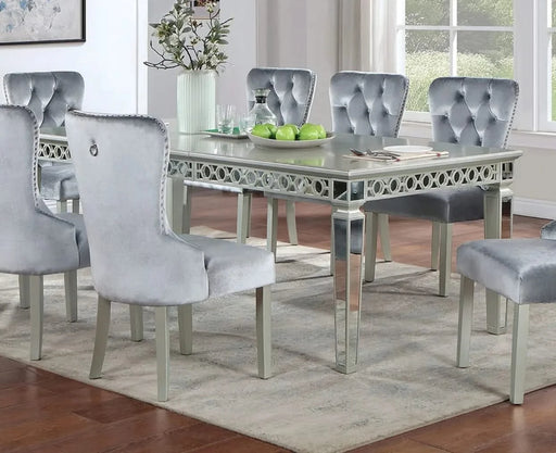 Glam Silver And Dark Gray 9pc Dining Set Table w Leaf Wingback Chairs Acrylic Tufted Dining Room Furniture Default -DTYStore