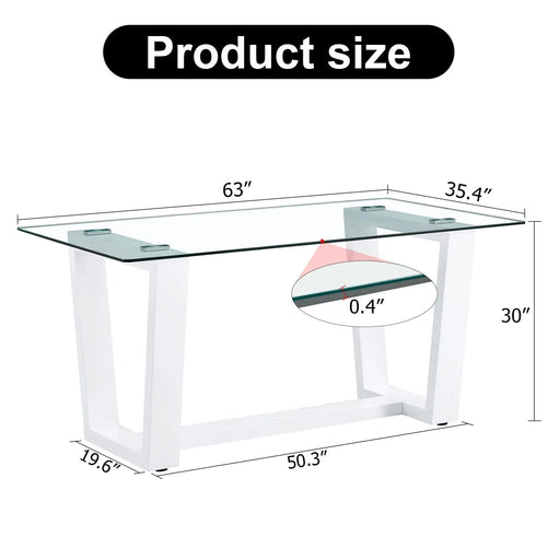 Glass Dining Table Large Modern Minimalist Rectangular for 6-8 with 0.4' Tempered Glass Tabletop and white MDF Trapezoid Bracket,For Kitchen Dining Living Meeting Room Banquet Hall F-1550 Default -DTYStore