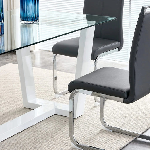 Glass Dining Table Large Modern Minimalist Rectangular for 6-8 with 0.4' Tempered Glass Tabletop and white MDF Trapezoid Bracket,For Kitchen Dining Living Meeting Room Banquet Hall F-1550 Default -DTYStore