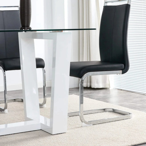 Glass Dining Table Large Modern Minimalist Rectangular for 6-8 with 0.4' Tempered Glass Tabletop and white MDF Trapezoid Bracket,For Kitchen Dining Living Meeting Room Banquet Hall F-1550 Default -DTYStore