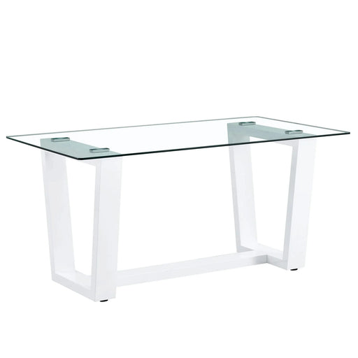 Glass Dining Table Large Modern Minimalist Rectangular for 6-8 with 0.4' Tempered Glass Tabletop and white MDF Trapezoid Bracket,For Kitchen Dining Living Meeting Room Banquet Hall F-1550 Default -DTYStore