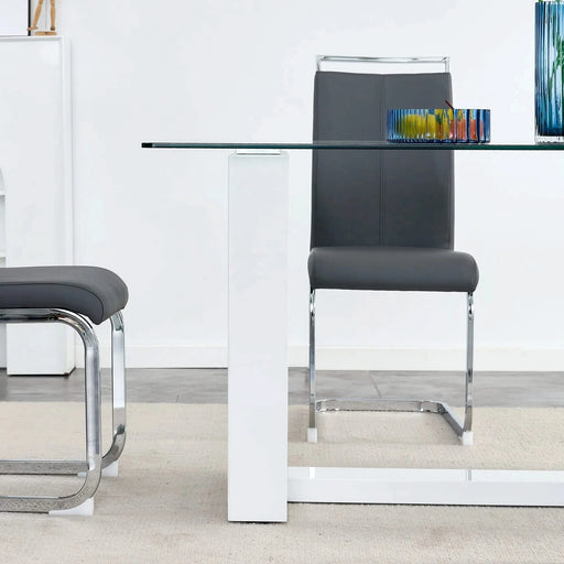 Glass Dining Table Large Modern Minimalist Rectangular for 6-8 with 0.4' Tempered Glass Tabletop and white MDF Trapezoid Bracket,For Kitchen Dining Living Meeting Room Banquet Hall F-1550 Default -DTYStore