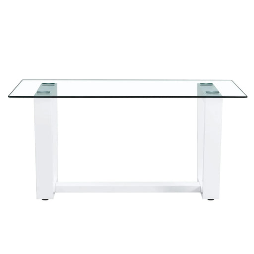Glass Dining Table Large Modern Minimalist Rectangular for 6-8 with 0.4' Tempered Glass Tabletop and white MDF Trapezoid Bracket,For Kitchen Dining Living Meeting Room Banquet Hall F-1550 Default -DTYStore