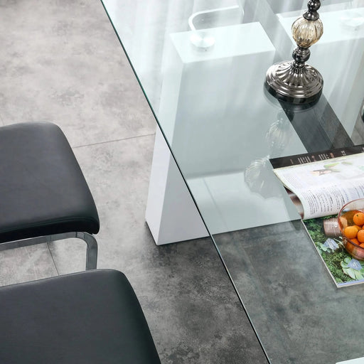 Glass Dining Table Large Modern Minimalist Rectangular for 6-8 with 0.4' Tempered Glass Tabletop and white MDF Trapezoid Bracket,For Kitchen Dining Living Meeting Room Banquet Hall F-1550 Default -DTYStore